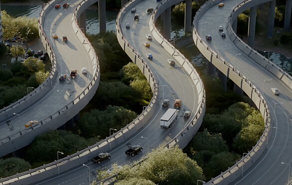 Highway interchange with freight traffic